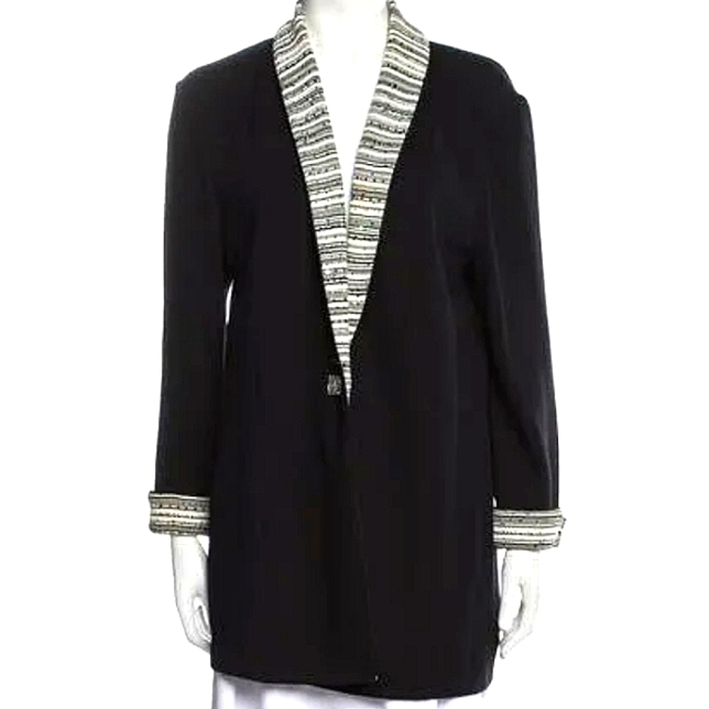 St. John Black Santana Knit Paillette Beaded Jacket size 12